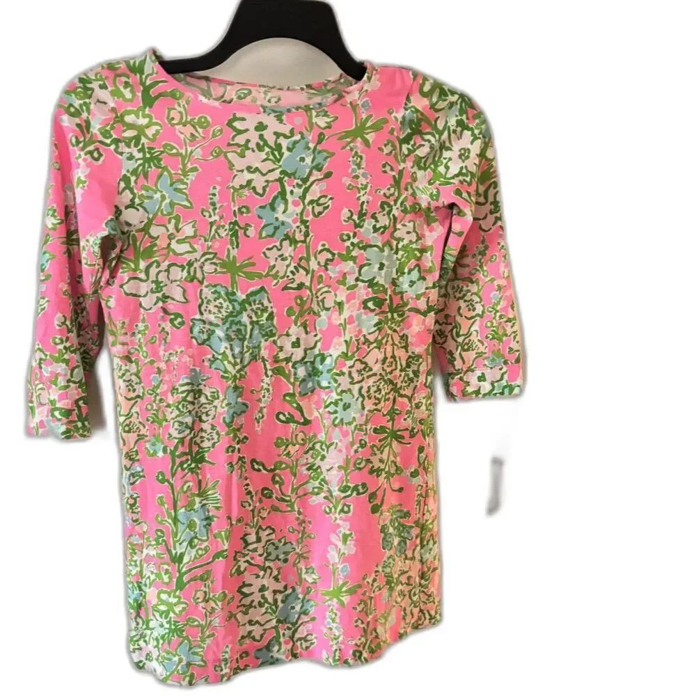 Lilly Pulitzer Girls XL 12 Sadie Dress Bright Navy Via Sunny Pink Green Floral